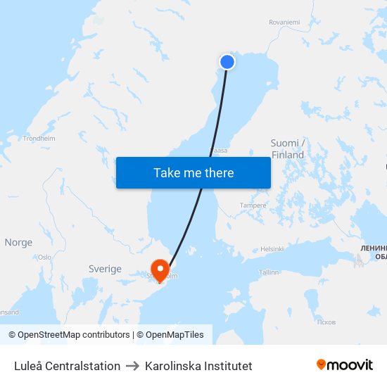 Luleå Centralstation to Karolinska Institutet map