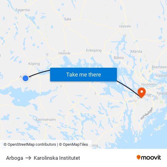 Arboga to Karolinska Institutet map