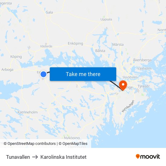 Tunavallen to Karolinska Institutet map