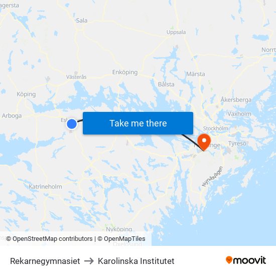 Rekarnegymnasiet to Karolinska Institutet map