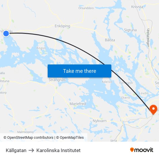 Källgatan to Karolinska Institutet map