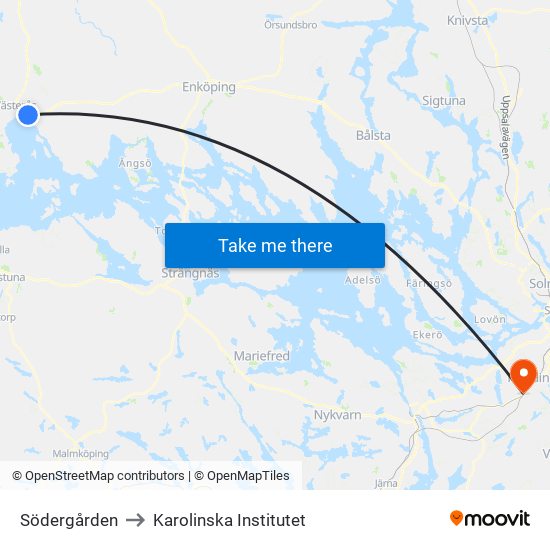 Södergården to Karolinska Institutet map