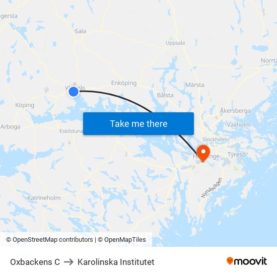 Oxbackens C to Karolinska Institutet map