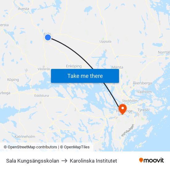 Sala Kungsängsskolan to Karolinska Institutet map