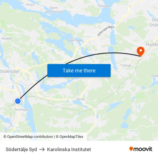 Södertälje Syd to Karolinska Institutet map