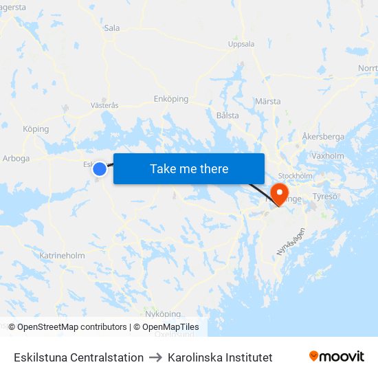 Eskilstuna Centralstation to Karolinska Institutet map