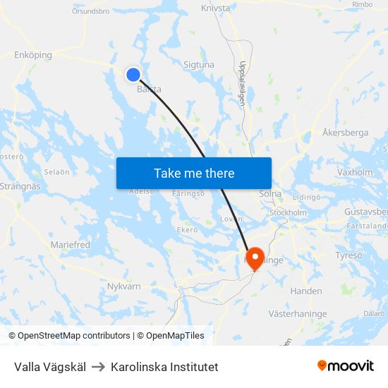 Valla Vägskäl to Karolinska Institutet map