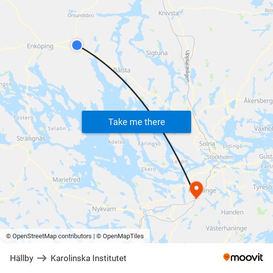 Hällby to Karolinska Institutet map