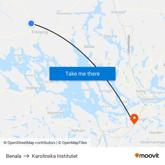 Benala to Karolinska Institutet map