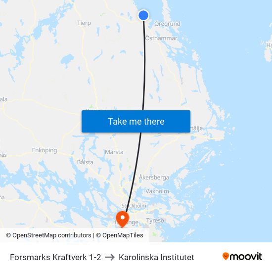 Forsmarks Kraftverk 1-2 to Karolinska Institutet map