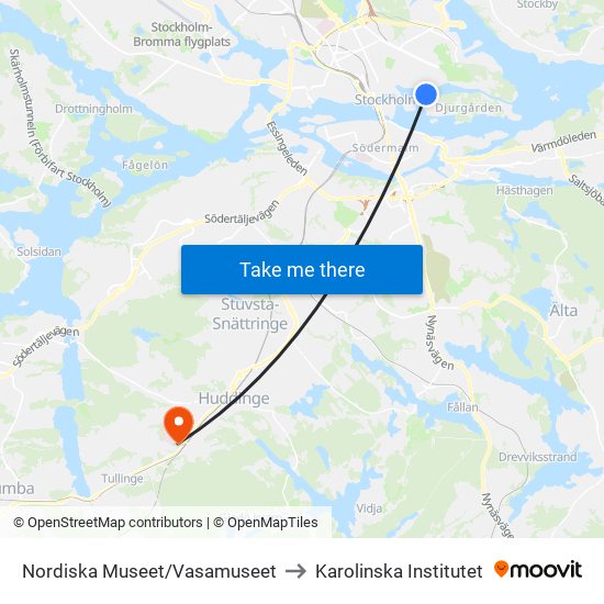 Nordiska Museet/Vasamuseet to Karolinska Institutet map