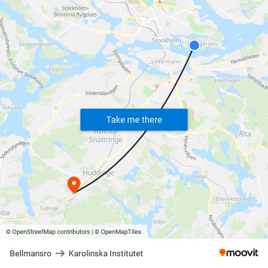 Bellmansro to Karolinska Institutet map