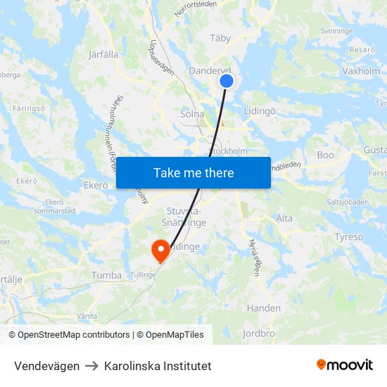 Vendevägen to Karolinska Institutet map