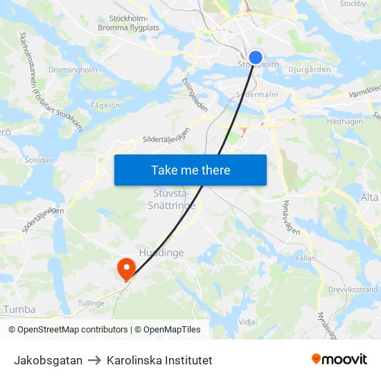 Jakobsgatan to Karolinska Institutet map