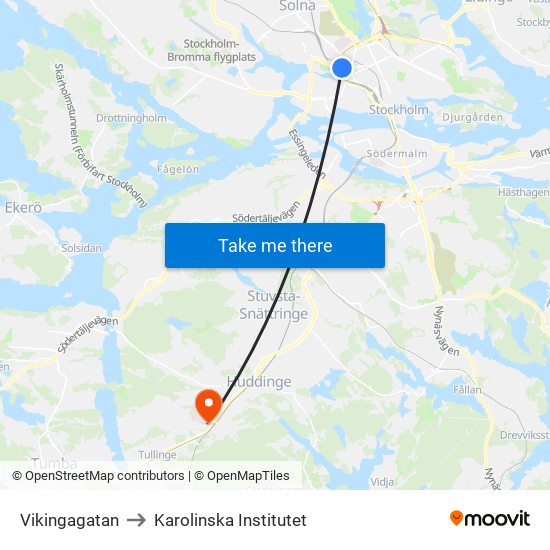 Vikingagatan to Karolinska Institutet map