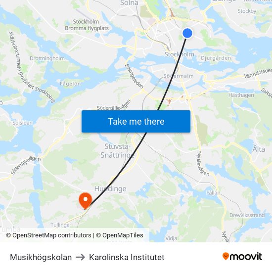 Musikhögskolan to Karolinska Institutet map