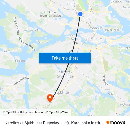 Karolinska Sjukhuset Eugeniavägen to Karolinska Institutet map