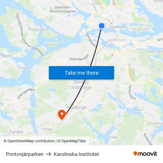 Pontonjärparken to Karolinska Institutet map