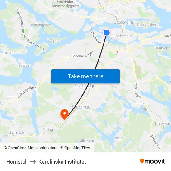 Hornstull to Karolinska Institutet map