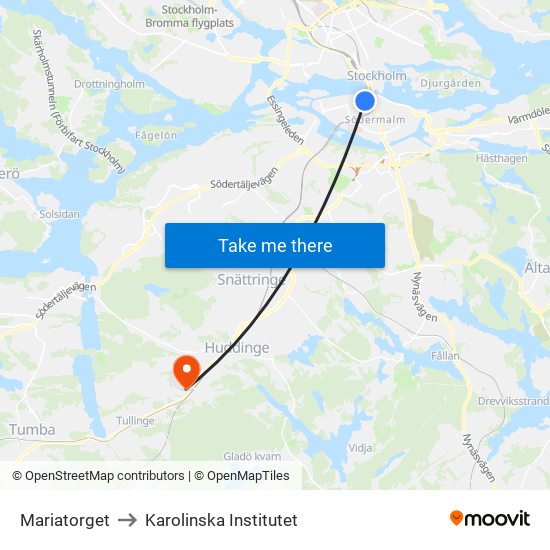 Mariatorget to Karolinska Institutet map