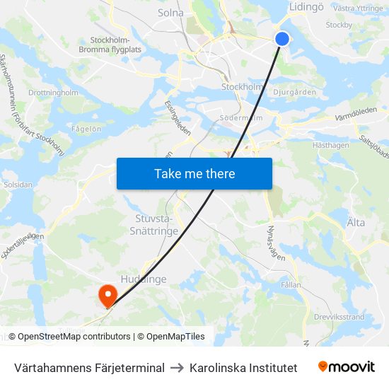 Värtahamnens Färjeterminal to Karolinska Institutet map