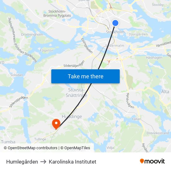 Humlegården to Karolinska Institutet map