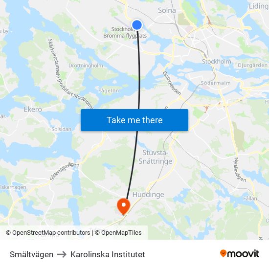 Smältvägen to Karolinska Institutet map