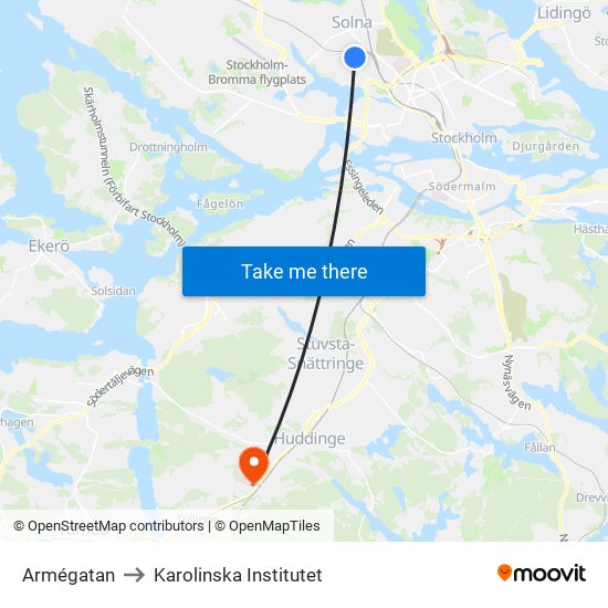 Armégatan to Karolinska Institutet map