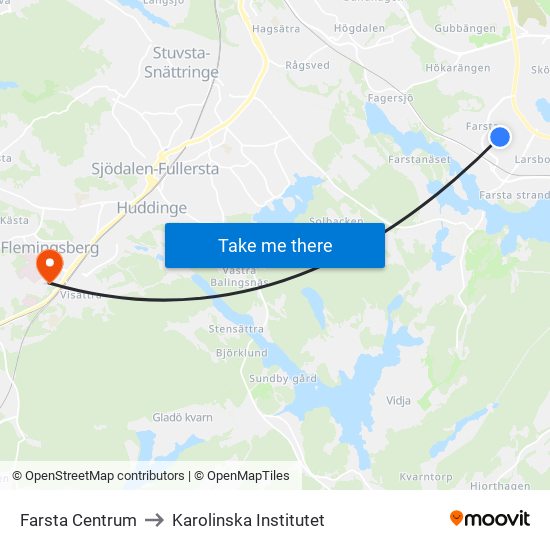 Farsta Centrum to Karolinska Institutet map