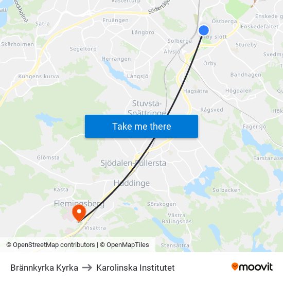 Brännkyrka Kyrka to Karolinska Institutet map