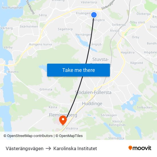 Västerängsvägen to Karolinska Institutet map