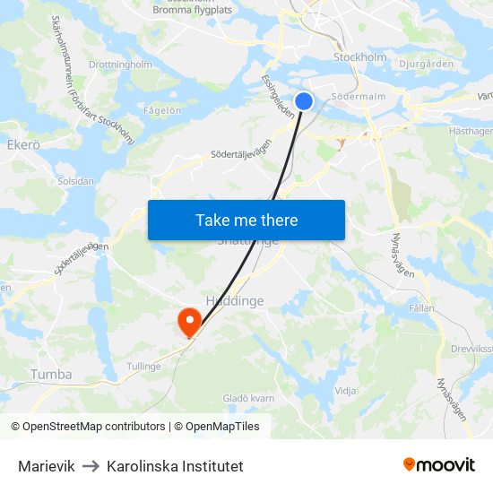 Marievik to Karolinska Institutet map