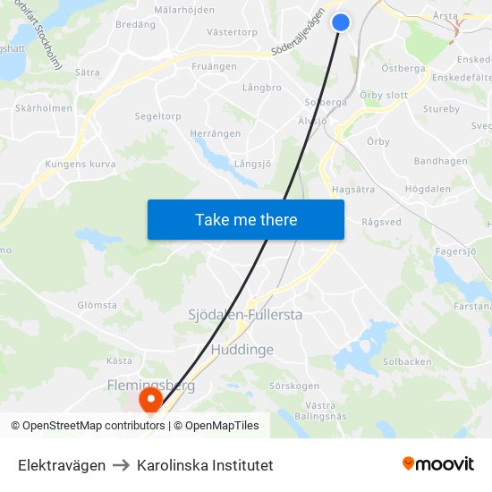 Elektravägen to Karolinska Institutet map