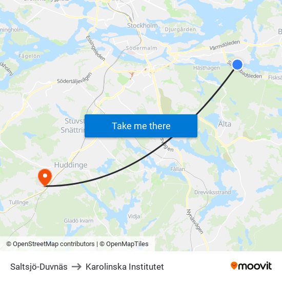 Saltsjö-Duvnäs to Karolinska Institutet map