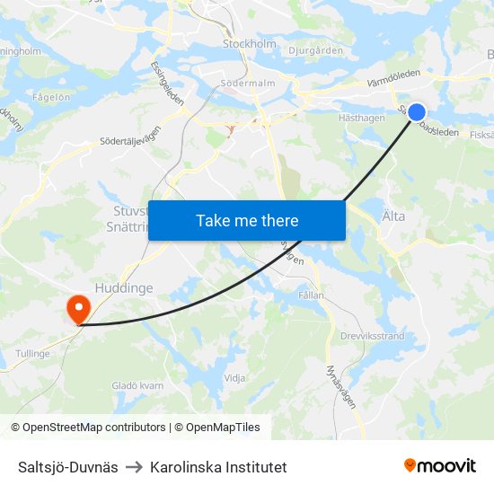 Saltsjö-Duvnäs to Karolinska Institutet map