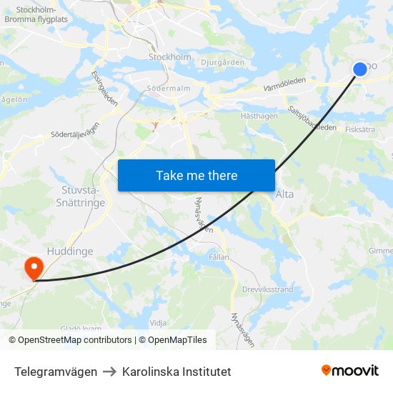 Telegramvägen to Karolinska Institutet map