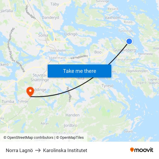 Norra Lagnö to Karolinska Institutet map
