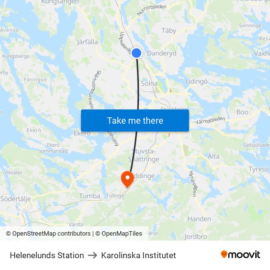 Helenelunds Station to Karolinska Institutet map