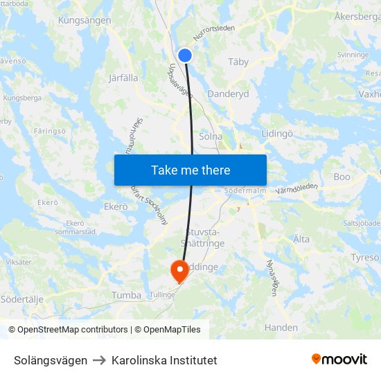 Solängsvägen to Karolinska Institutet map