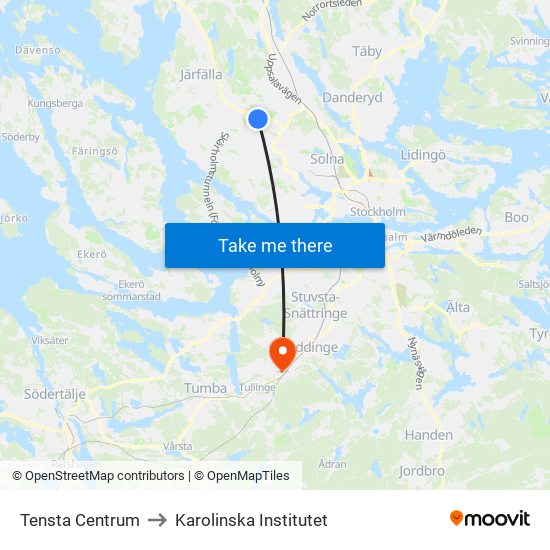 Tensta Centrum to Karolinska Institutet map