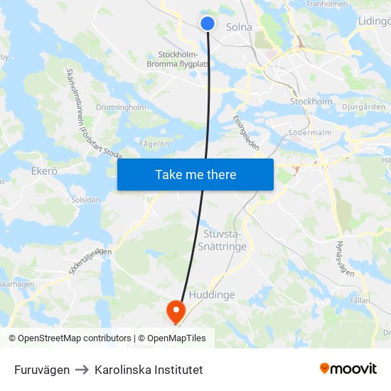 Furuvägen to Karolinska Institutet map