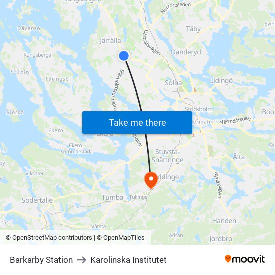 Barkarby Station to Karolinska Institutet map