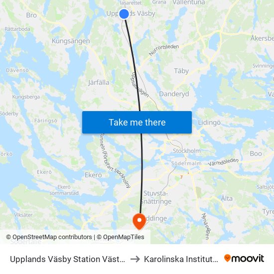 Upplands Väsby Station Västra to Karolinska Institutet map