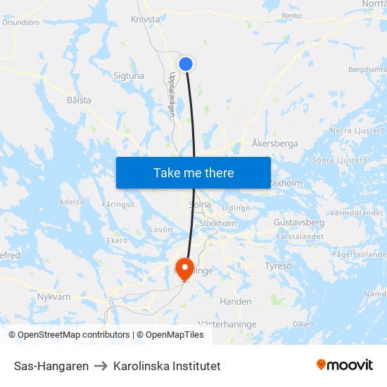 Sas-Hangaren to Karolinska Institutet map