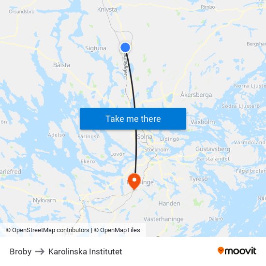 Broby to Karolinska Institutet map