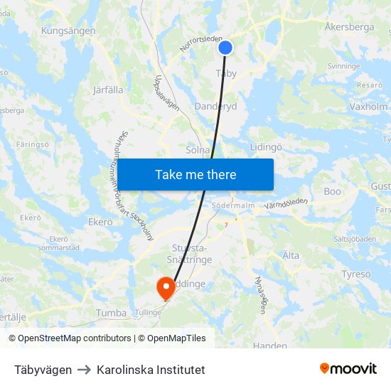 Täbyvägen to Karolinska Institutet map