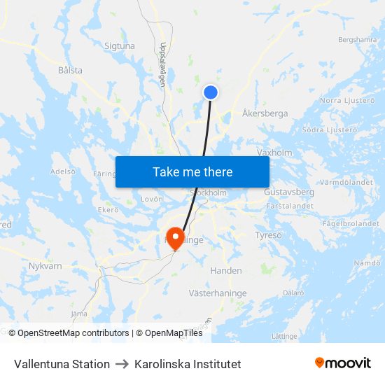 Vallentuna Station to Karolinska Institutet map