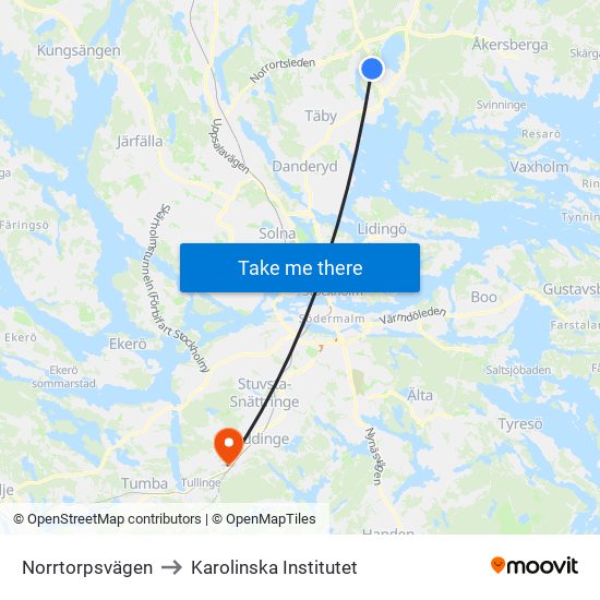 Norrtorpsvägen to Karolinska Institutet map