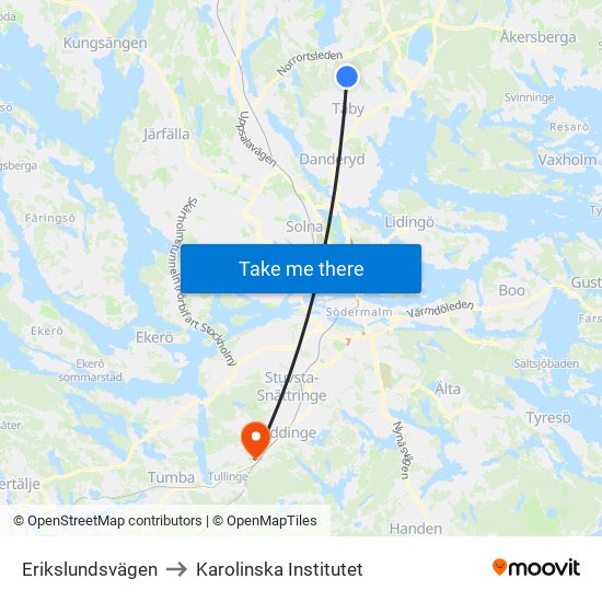 Erikslundsvägen to Karolinska Institutet map