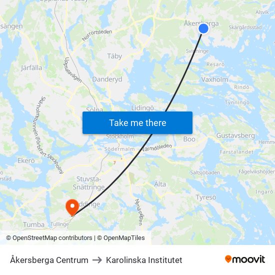 Åkersberga Centrum to Karolinska Institutet map